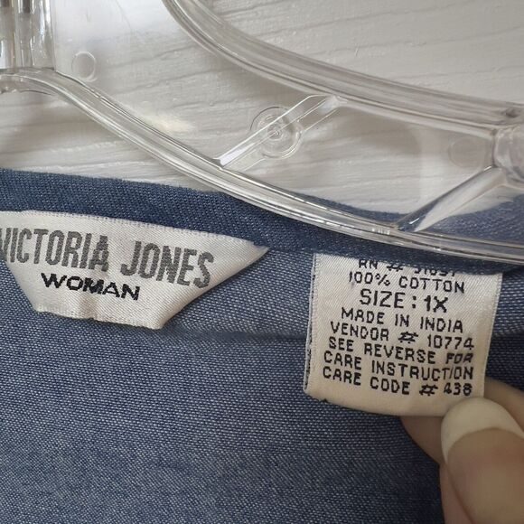 Victoria Jones Vtg 2 Pc Vest‎ Skirt Set Sz 1X~2X Teacher Denim Starburst Weave - Picture 13 of 16